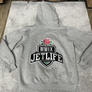 Jetlife Hoodie Mens Small Gray MMIX Rose Logo Pullover Sweatshirt Jet Life